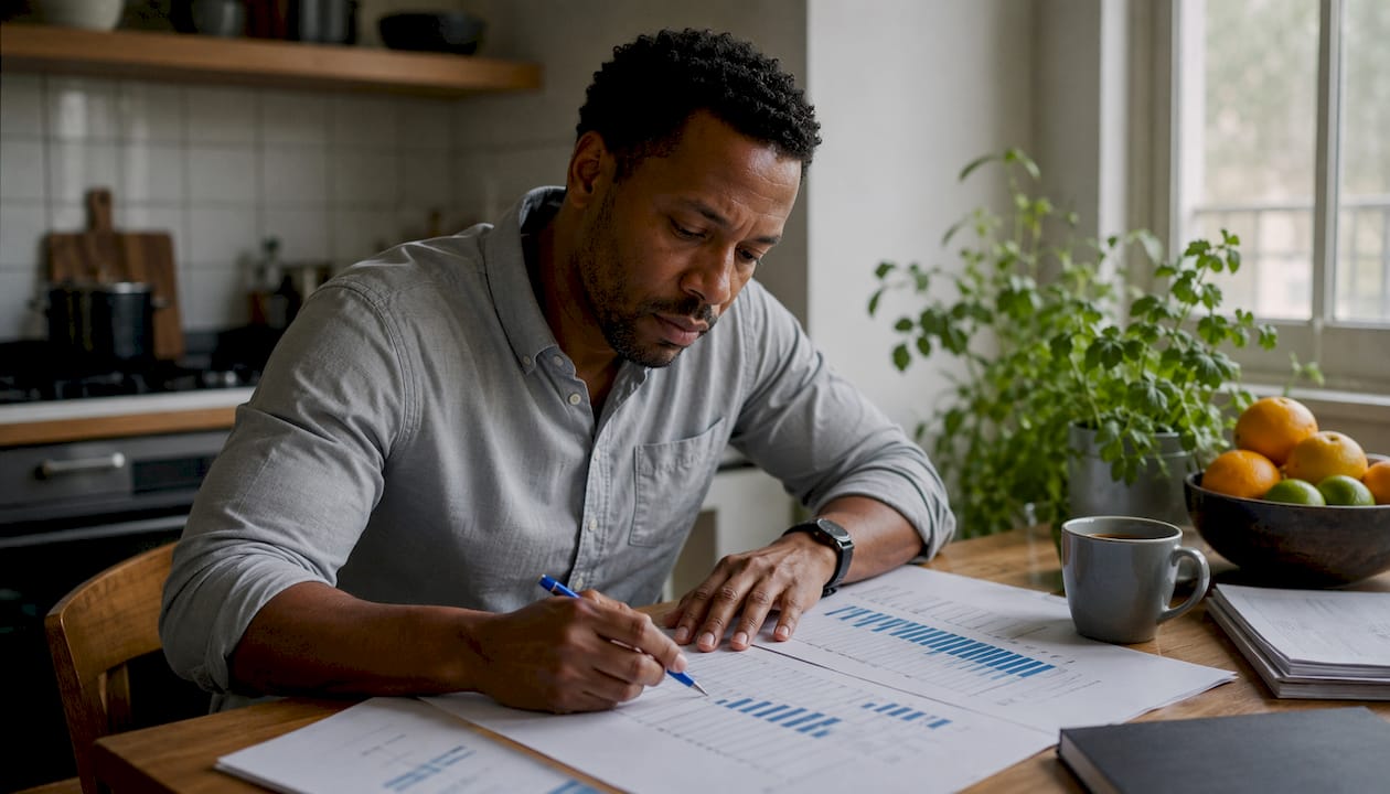 Hands analyzing business growth spreadsheets