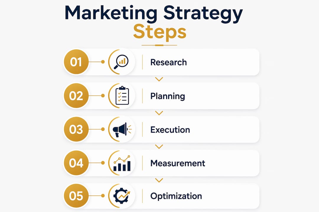 Infographic showing 5-step digital marketing strategy