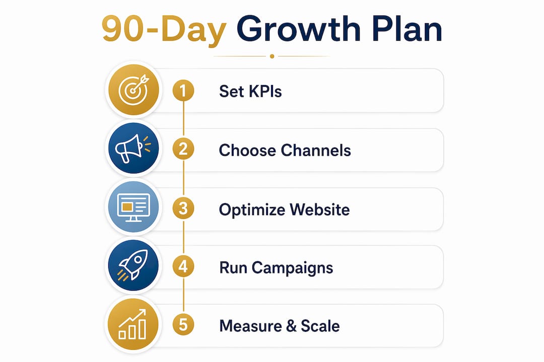 Infographic outlining 90-day growth steps