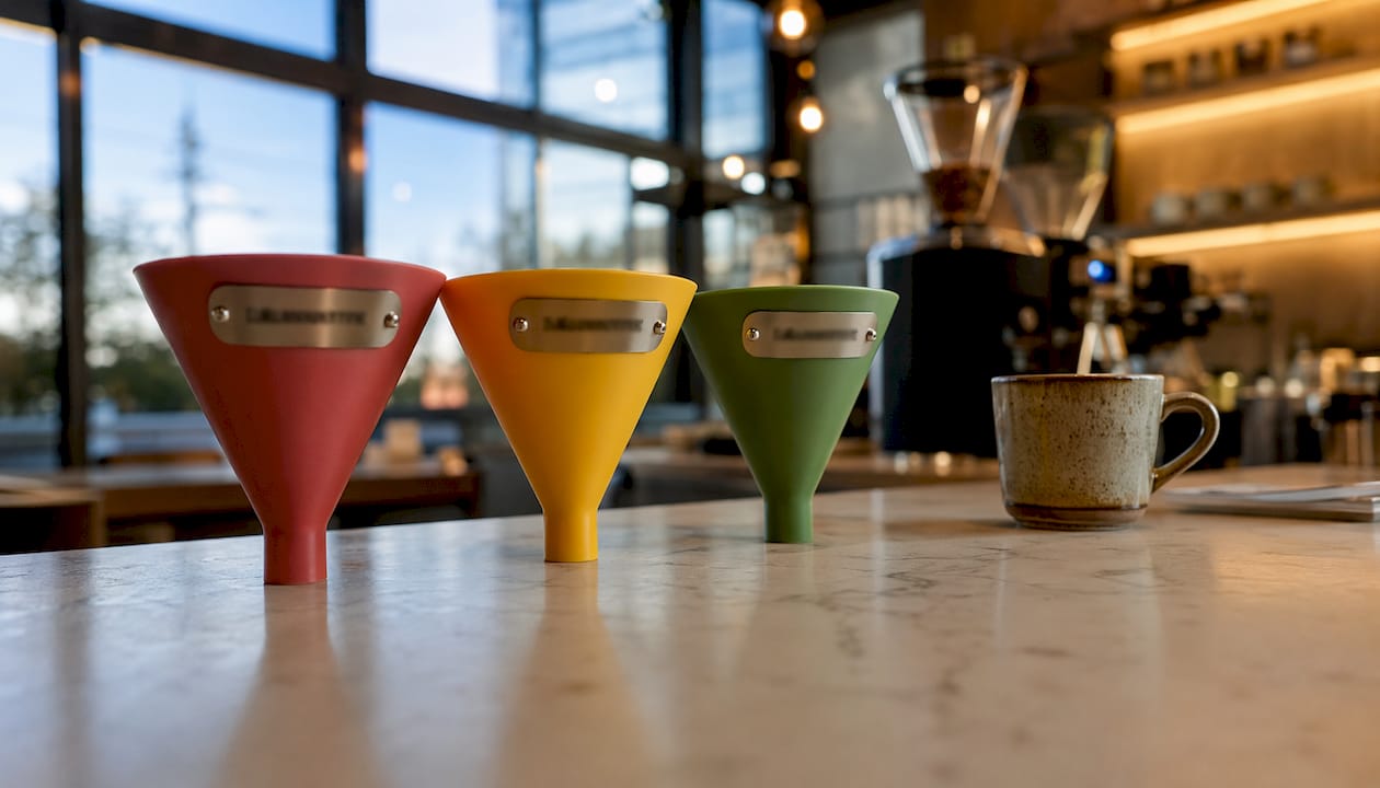 Physical marketing funnel models on office table