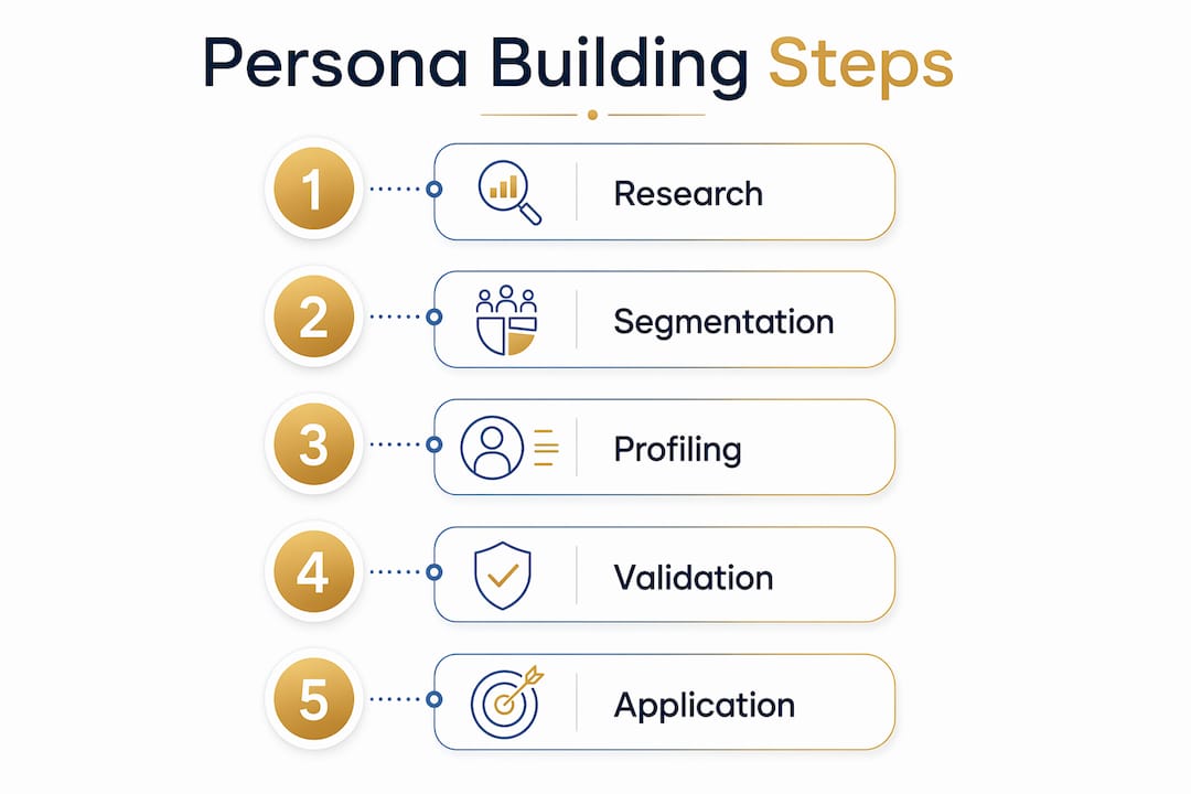 Vertical flow infographic with persona building steps
